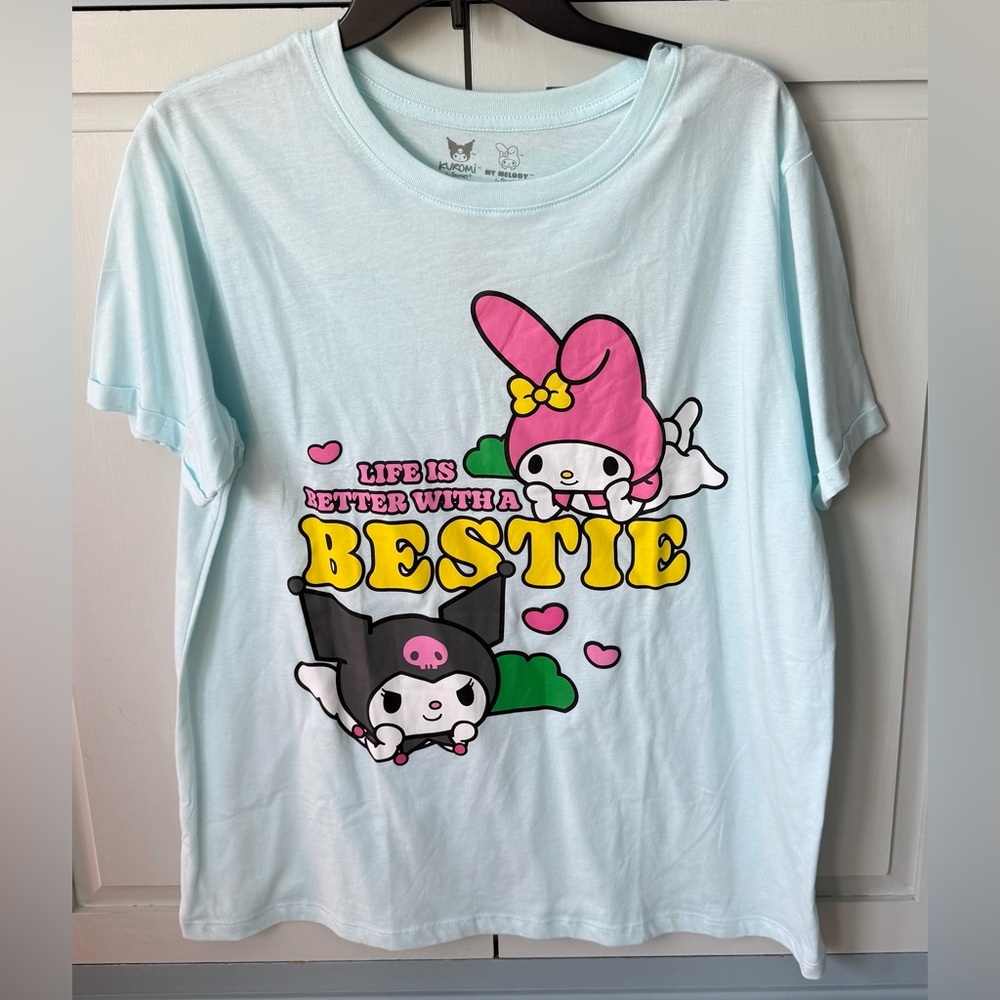 HELLO KITTY Blue Graphic Tee LIFE IS BETTER WITH A BESTIE My Melody Karomi Sz XL